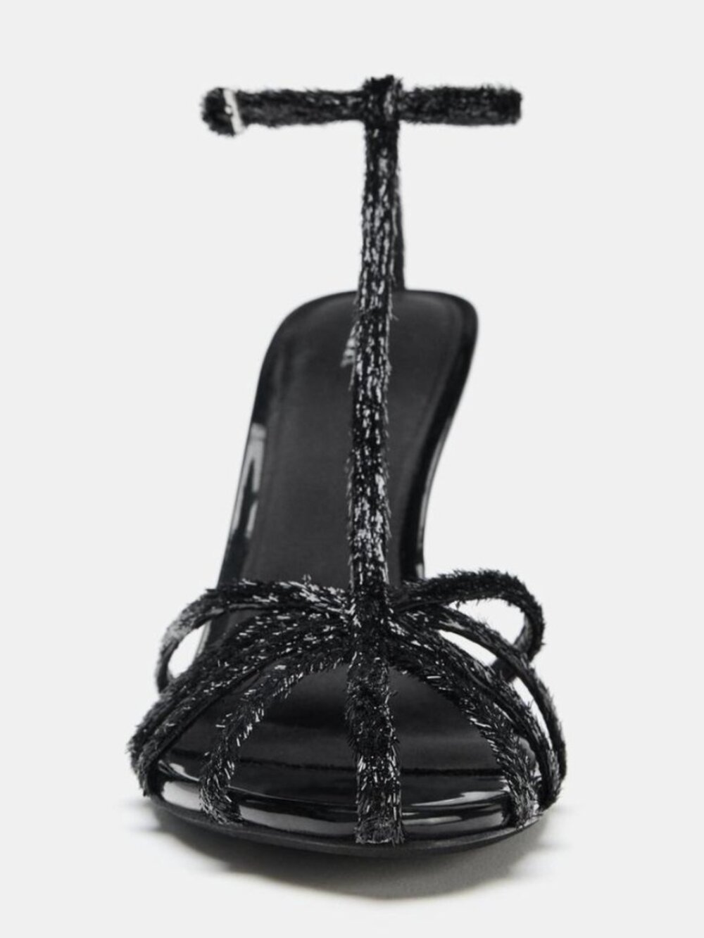 ZARA Textured Fringed Strappy Heeled Sandals - Black / Size 8 (EU 38) NWT - Picture 2 of 13